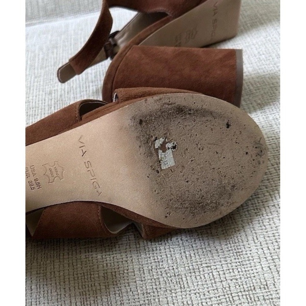 VIA SPIGA Suede Platform CrossStrap Sling Back Sandal Heels 9.5M Brown Y2K Shoes - Picture 12 of 16